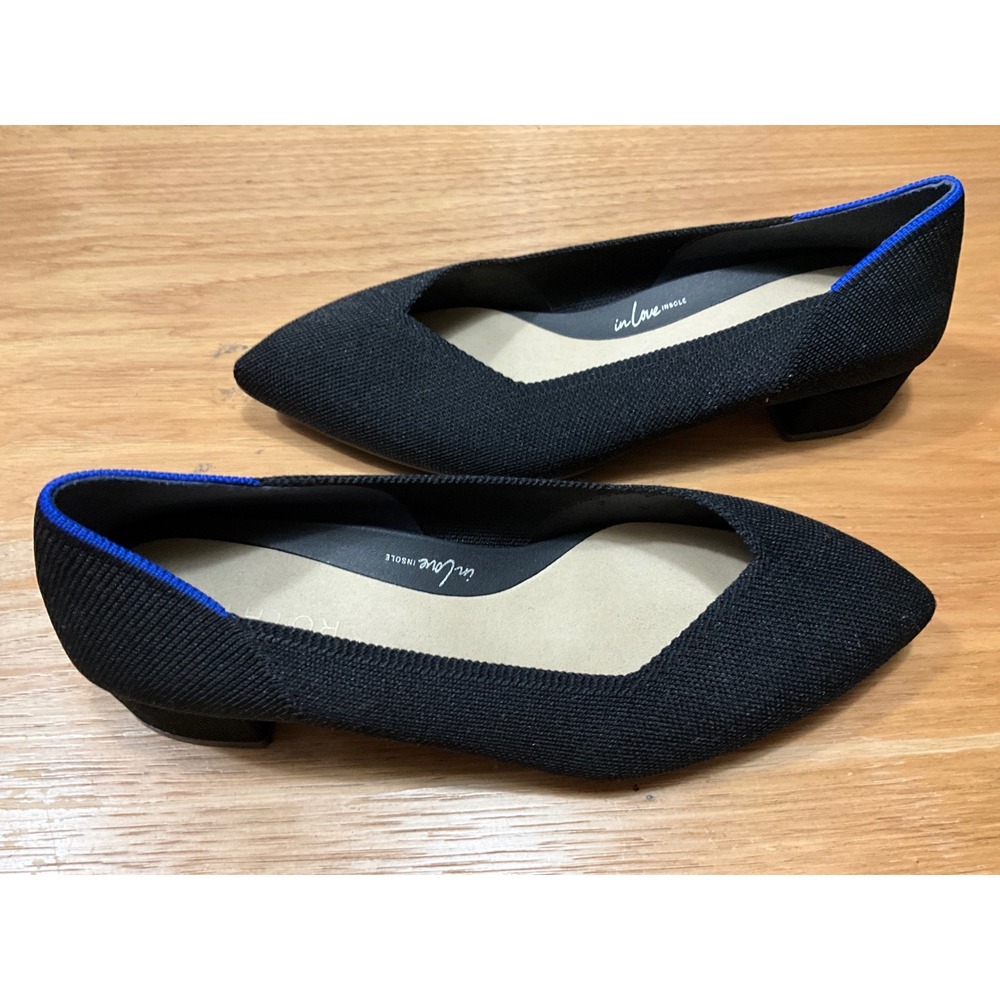 Rothys The Mary Jane Black Solid Pointed Toe Block Heel Shoes Womens 9.5